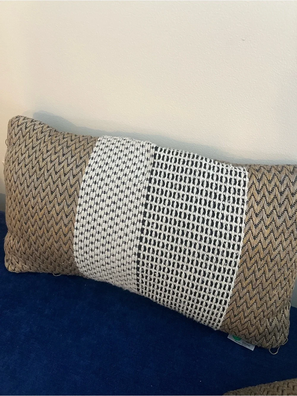 Neutral Beige and White Woven Lumbar Pillow - Unbranded